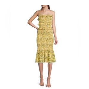 Antonio Melani Yellow Lemon Print Adalee Smocked MIDI Dress Size 2